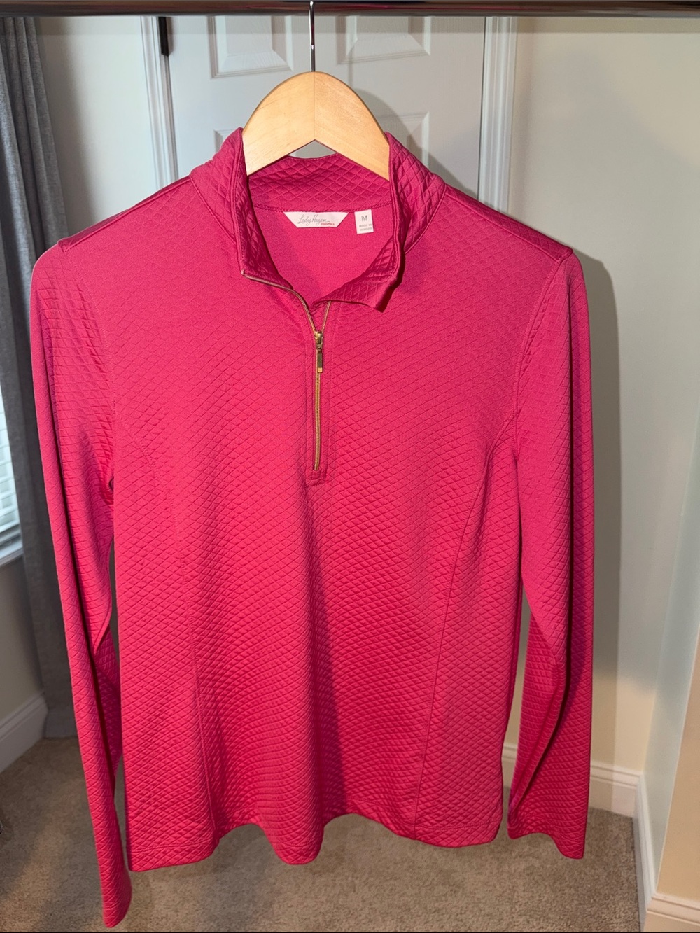 Lady Hagen Raspberry-Red Quarter-Zip Textured Pullover